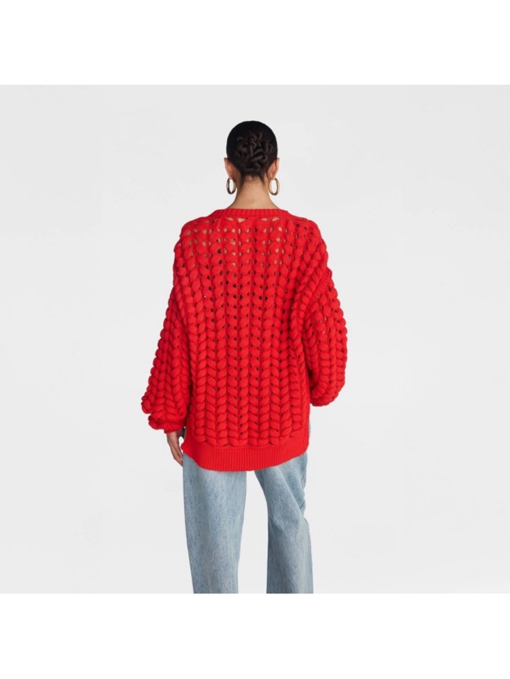 Women’s Red Chunky Cable Crewneck Sweater - Picture 2 of 8